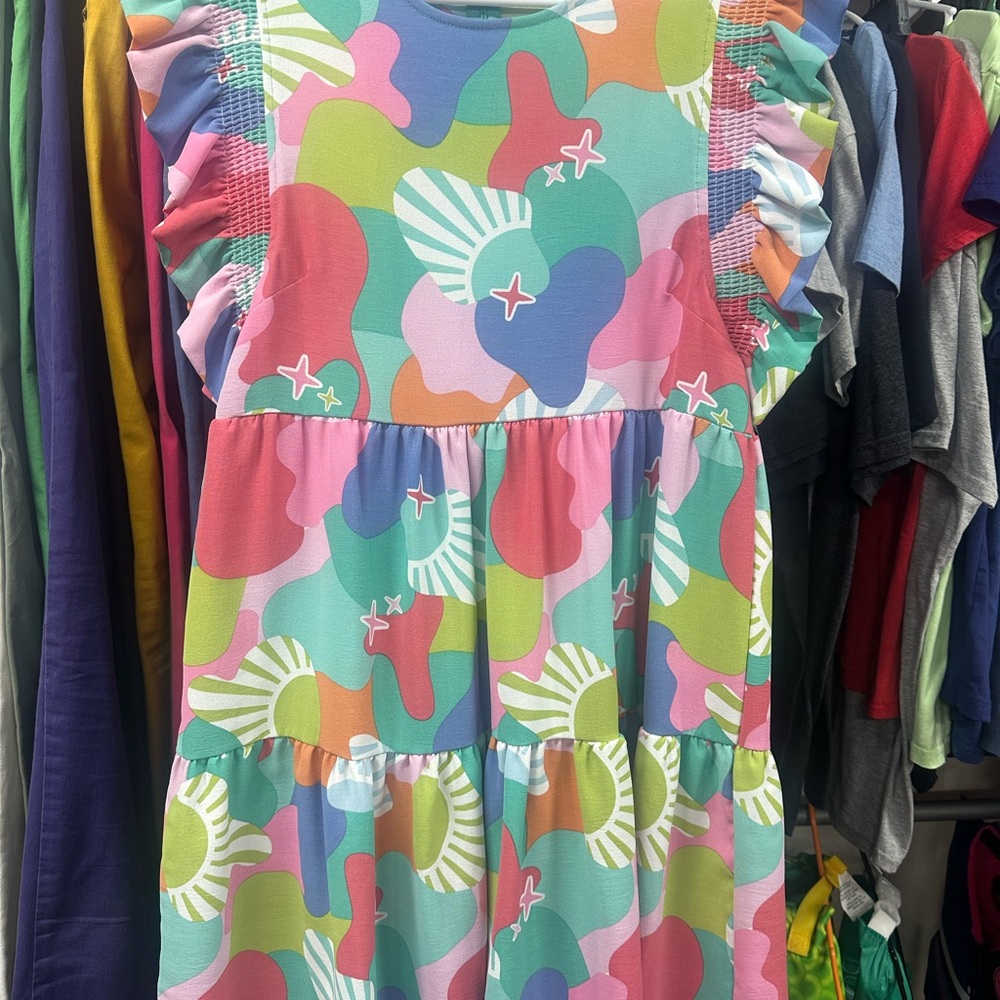 Michelle McDowell colorful Dress with Ruffle Sleeves size Medium
